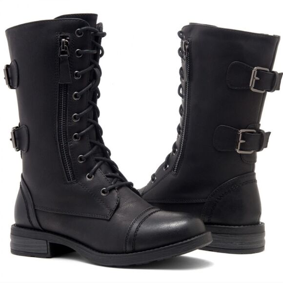 BRAND NEW SHOE LAND KASEY WOMEN'S ANKLE LACE-UP MILITARY COMBAT BOOT MID CALF - Picture 13 of 16